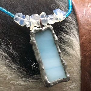 Handcrafted stained glass pendant beaded necklace